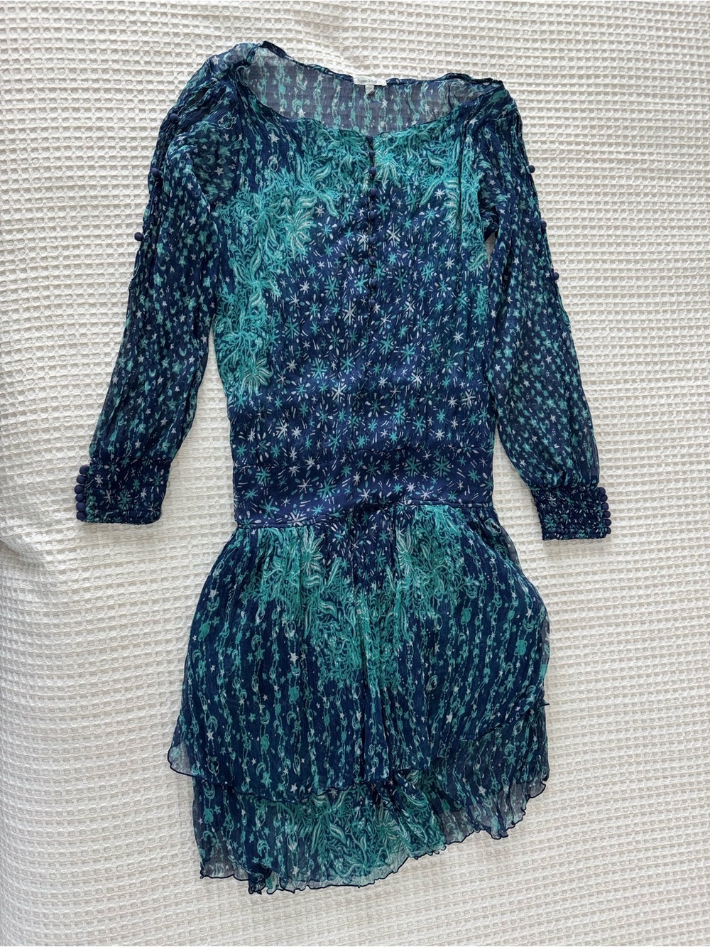 Poupette St. Barth Navy and Teal Silk Mini Sheer Dress
